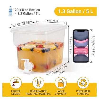 4 Pack 1.3 Gallon Drink Dispenser with Spigot for Fridge, Leakproof Plastic Water Container Fridge Beverage Dispenser Ice Juice Dispenser with Spigot for Home Party Restaurant Bar Buffet