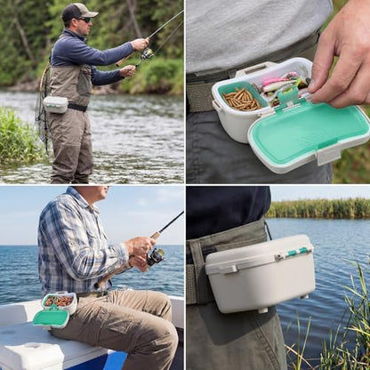 Insulated Live Bait Holder Waist Mounted Dual Layer Fishing Bait Bucket Container with Lid and Lock Portable Plastic Lure Worm Storage Tackle Box, Keeps Baits Fresh and Alive