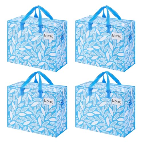 VENO 4 Pack Heavy Duty Moving Bags, Storage Bags, Packing Supplies, Top Zipper, Storage Totes for Camping, Clothes, Bedding, Comforters, Pillows (13 Gallon,Spring Breeze, 4 Pack)