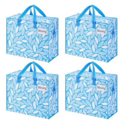 VENO 4 Pack Heavy Duty Moving Bags, Storage Bags, Packing Supplies, Top Zipper, Storage Totes for Camping, Clothes, Bedding, Comforters, Pillows (13 Gallon,Spring Breeze, 4 Pack)