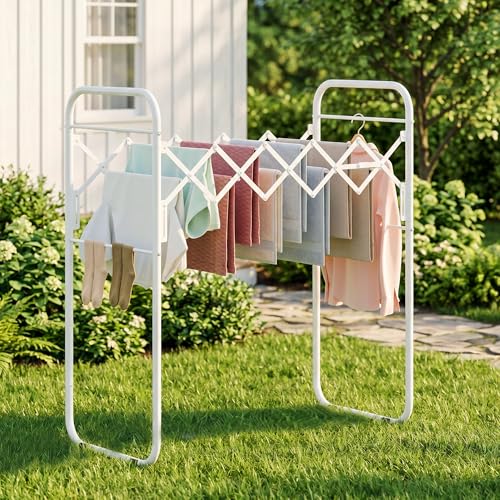 STORAGE MANIAC Clothes Drying Rack Foldable for Indoor Outdoor Use, White