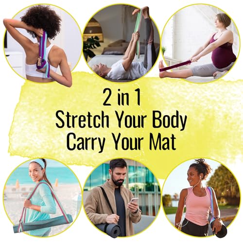 TECEUM 2 IN 1 Yoga & Mat Strap for Stretching – Cotton – 6/8/10 ft - color: Yellow Gray, size: 6 ft