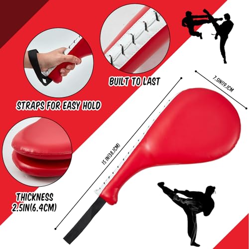 Poen 7 in 1 Taekwondo Kick Pad Boxing Training Equipment Punching Mitts Martial Arts Wrist Band Adjustable Soft Pads Set for Karate Muay Thai MMA Training - color: Red
