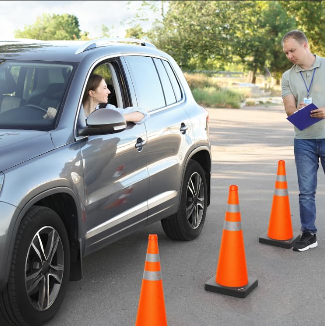 BATTIFE 28 inch Collapsible Orange Traffic Safety Cones Weighted Base 2 Pcs - color: Orange