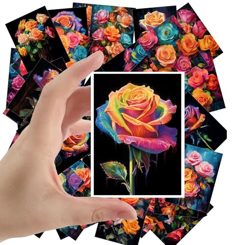 Large Stickers Pack 24 pcs ~ Neon Blooms: A Luminous Stickerss Collection Capturing The Vivid Dance of Roses in a Symphony of Neon Hues - color: Sixtythree