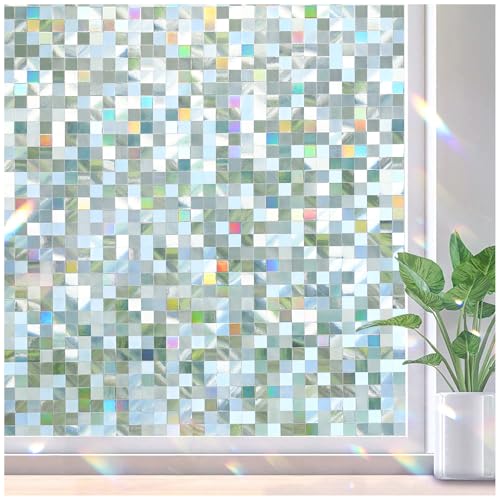 rabbitgoo Stained Glass Window Privacy Film Mosaic Pattern, Frosted Glass Window Film Rainbow Decorative Sticker, Static Cling UV Blocking Suncatcher for Home, 17.5 X 157.4 Inches - color: Clear, size: 17.5" X 157.4"