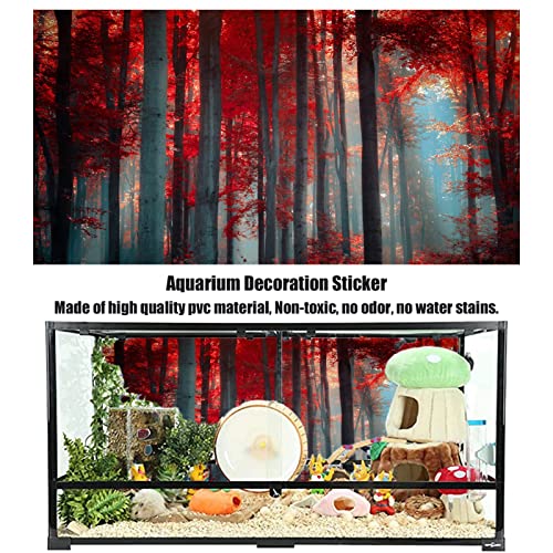 Aquarium Background Poster, Fish Tank Decorations Pictures 3D Effect PVC Adhesive Poster Red Maple Leaf Forest Decor Paper Cling Decals Sticker,122x46 cm