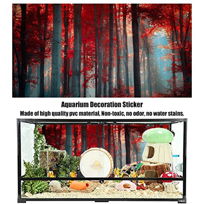 Aquarium Background Poster, Fish Tank Decorations Pictures 3D Effect PVC Adhesive Poster Red Maple Leaf Forest Decor Paper Cling Decals Sticker,122x46 cm