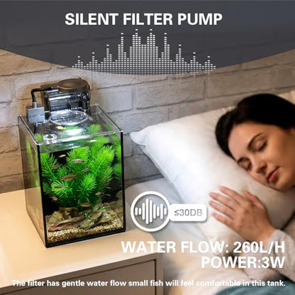 1.2 Gallon Small Aquarium Set Glass Fish Tank,Desktop Small Aquarium Kit for Beginners and Children to Keep Betta Fish, Goldfish, Shrimp, and Aquatic Plants (Black, 1.2 Gallon (Complete Kit)) - size: 1.2 Gallon (Complete Kit)
