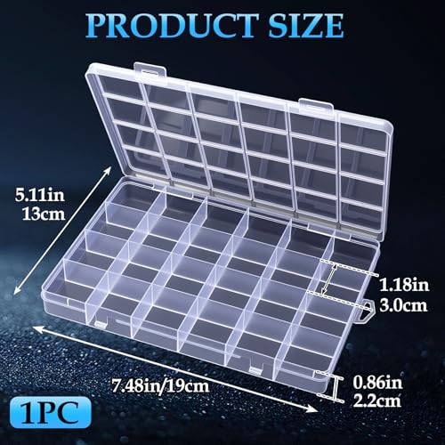 Pivotik 24 Grids Clear Plastic Organizer Box, Small Fixed Dividers Bead Organizer Box, Compartment Container Dividers for DIY Crafts Jewelry Storage Small Parts