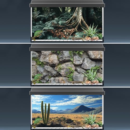 3 Pack Terrarium Background, 36x18 inches Polyester Reptile Background, Cloth Terrarium Background, Tropical Green Tree Fern & Gobi Desert Sunshine Cactus Rock Terrarium Background - size: 36x18 Inch