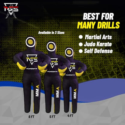 MMA Grappling Dummy Brazilian JIU Jitsu BJJ Punching Bag for Self Defense Wrestling Judo Karate Boxing Throwing Submission Standing Position - UNFILLED - color: Black Yellow, size: 6FT / 70"