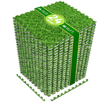 Sorbus Grass Foam Floor Tiles, Interlocking Turf Tiles (24 Tiles, 96 Sq Ft) - size: 24 Tiles (96 Sq ft)