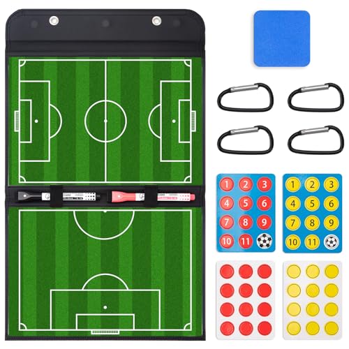 WISYOK Soccer Lineup Board, 48 Cards, Magnetic | Leather Covered, Foldable and Portable, with 2 Markers, Ideal for Game, Planning - style: Soccer Leather