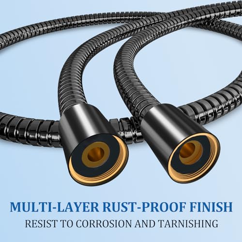 FEELSO 71 Inches Stainless Steel Shower Hose, Extra Long Replacement Hose for Handheld Shower Head with Brass Insert and Nut, Flexible and Durable Shower Hose Extension for RV and Bathroom - color: Black