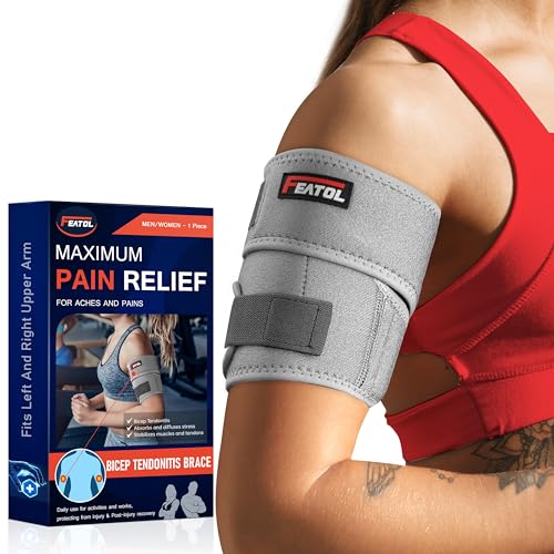 FEATOL Bicep Tendonitis Brace, Upper Arm Compression Sleeve Support Bands - color: Gray, size: Medium