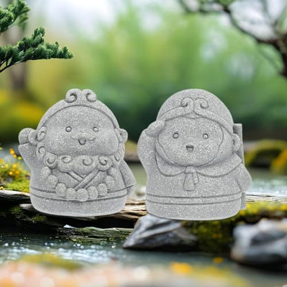 Kisangel Miniature Journey to The West Figurine Set, 4pcs Aquarium Buddha Statue Decor, Stone Gray Bonsai Accessories for Fish Tank and Zen Garden Display