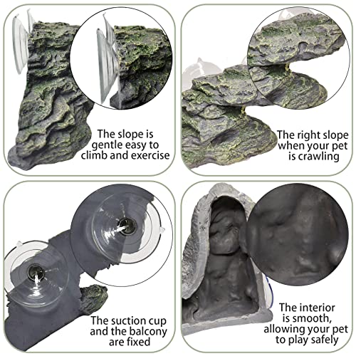 Turtle Basking Platform Reptile Climbing Shale Resin Step Ledge Stone Aquarium Ornament Rock Landscaping Decoration with Suction Cups for Frogs Newts Amphibians Lizard (Medium:8.2”Lx3.3”Wx3.1”H)