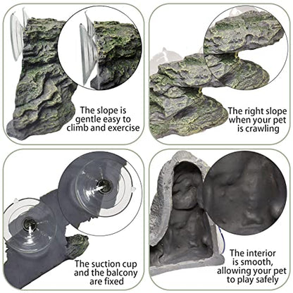 Turtle Basking Platform Reptile Climbing Shale Resin Step Ledge Stone Aquarium Ornament Rock Landscaping Decoration with Suction Cups for Frogs Newts Amphibians Lizard (Medium:8.2”Lx3.3”Wx3.1”H)