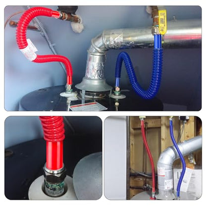 Upgrade 2 Pack Hot & Cold Water Heater Hose 3/4" FIP x 24" Length, Flexible Stainless Steel Corrugated Water Line Connector with Red & Blue Rubber Coated - size: red+blue 3/4"Fx3/4"F, 24"L(0.7"ID)