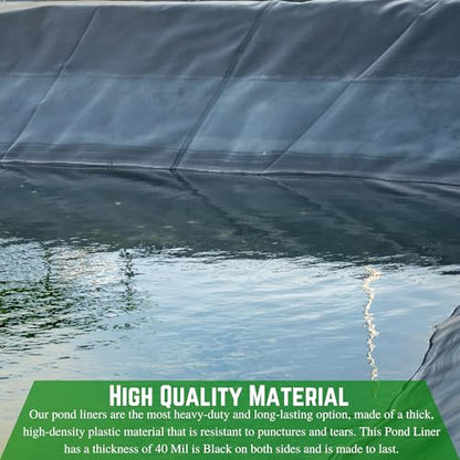Farm Plastic Supply - 40 Mil Black Pond Liner - Pond Liner, Water Containment Liner, Containment Liner, 40 Mil Fish Pond LLDPE Linern Pond Liner for Outdoor Ponds, Liner (75' x 50') - size: 75' x 50'