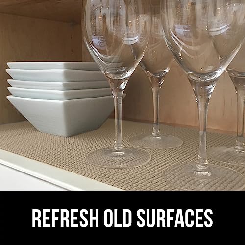 GORILLA GRIP powerGRIP Drawer Shelf and Cabinet Liner, Thick Strong Hold, Non-Adhesive Liners Protect Kitchen Cabinets and Cupboard, Bathroom Drawers, Easy Install, Breathable Mat, 12" x10', Beige - color: Beige, style: 12" x 10'