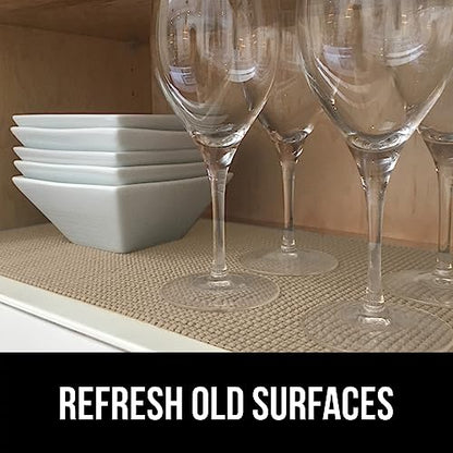 GORILLA GRIP powerGRIP Drawer Shelf and Cabinet Liner, Thick Strong Hold, Non-Adhesive Liners Protect Kitchen Cabinets and Cupboard, Bathroom Drawers, Easy Install Mat, 12" x20', Beige - color: Beige, style: 12" x 20'