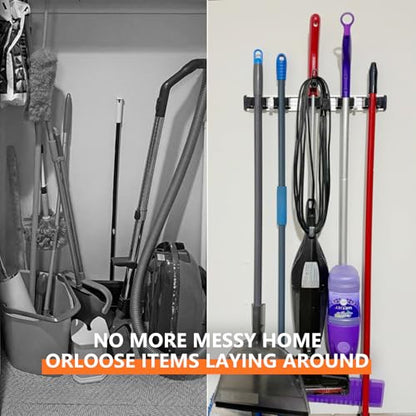 reliahom Broom Holder Wall Mount Mop Hanger Tools organizer 5Racks4Hooks,2P | Adjustable Mop Broom Wall Hanging Heavy Duty Tools Storage Rack Space-saving for Garage,Kitchen,Laundry Room,Garden, Black - color: Black