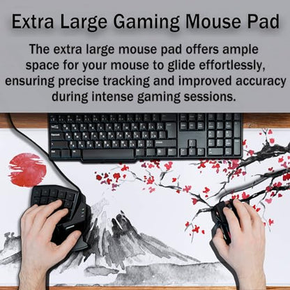 Large Mouse Pads White, Home Office Desk Pad Gaming Mat, Desk Mat Large Non-Slip Rubber Base Waterproof with Stitched Edges, 35.4 X 15.7 inch for Work/Game/Office Japan Traditional Painting - color: Japan Traditional Painting