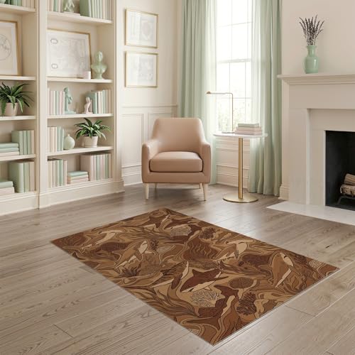 4'x6' Washable Contemporary Fish Accent Rug, Brown Non-Shedding Small Carpet for Playroom, Bedroom, Reading Nook, Pet Friendly & Kids Safe Play Mat | Ref:2067561 - color: Brown/Pattern 23, size: 4' x 6' (Rectangular)