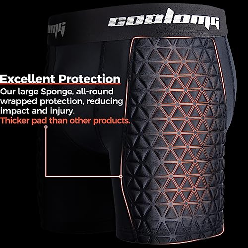 COOLOMG Men Adult Padded Baseball Sliding Shorts with Cup Pocket - color: Black, size: Large