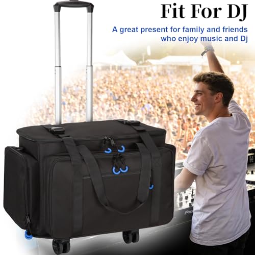 Large Rolling Dj Cable Bag with Detachable Dividers, Bottom Pad - color: Blue, style: Rolling Dj Cable Bag