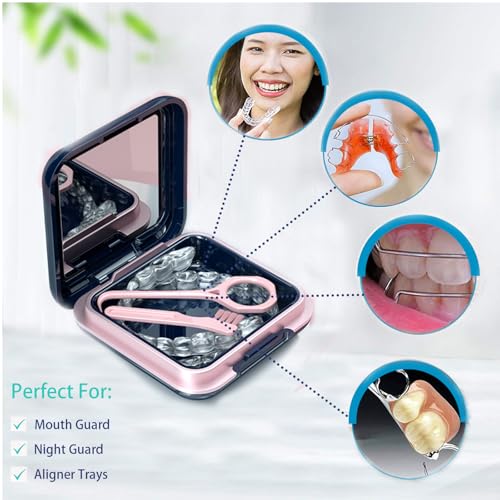Retainer Case,Cute Mouthguard Case with Mirror,Slim Night Mouth Guard Case with Lid Hinge,Aligner Case,Inner Size 2.56, 2.36, 0.79inch, Blue - color: Blue