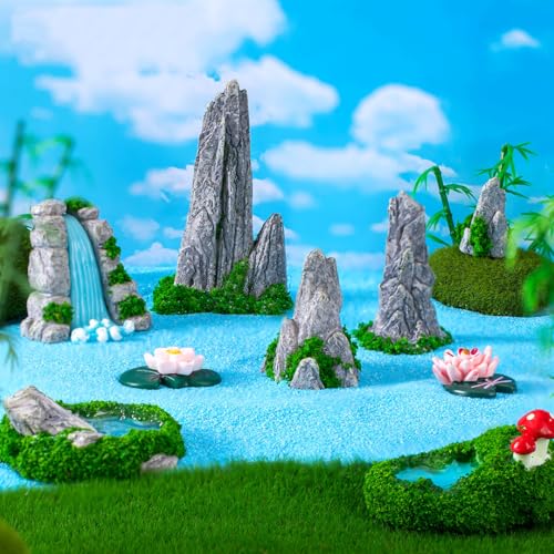 8Pcs Simulated Rockery Decor, Miniature Bonsai Rock Decorations for Micro Landscape Terrarium Accessories Tabletop Garden Ornament