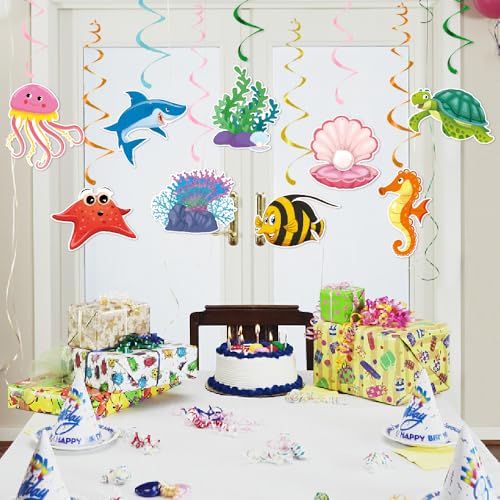 Ocean Party Hanging Swirls Under The Sea Party Decorations Under The Sea Ocean Themed Tropical Fish Streamers Decorations for Birthday Baby Shower Party Supplies(9Pcs Fully Assembled)