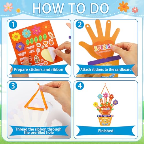 Frienda 48 Set Religious Bible Craft Kit for Kids Religious Flower Handprint Art Craft God Says You are Bible Prayer Sticker Ornament VBS Church Activity Gift for Sunday School Teacher Day - style: Handprint Religious Flower