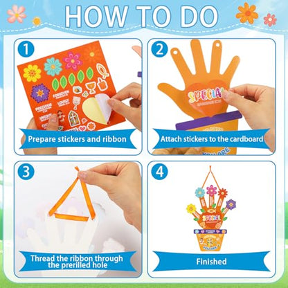 Frienda 48 Set Religious Bible Craft Kit for Kids Religious Flower Handprint Art Craft God Says You are Bible Prayer Sticker Ornament VBS Church Activity Gift for Sunday School Teacher Day - style: Handprint Religious Flower