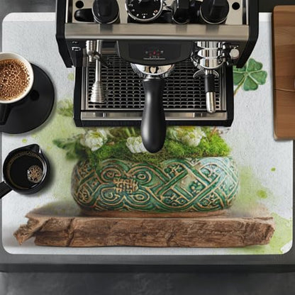 Coffee Mat Pot Moss Arrangement Green Coffee Bar Mat Hide Stain Absorbent Drying Pad with Waterproof Rubber Backing Fit Under Coffee Maker Machine Pot Espresso