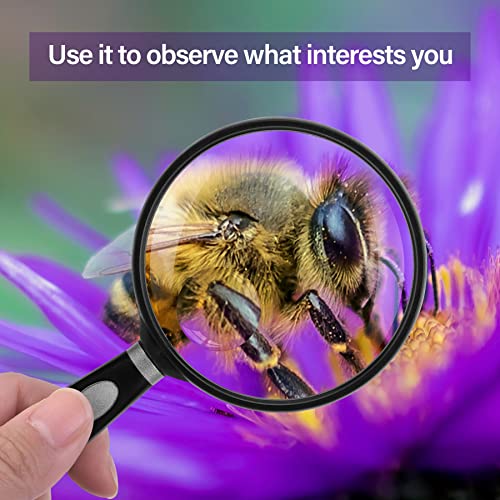 Handheld Reading Magnifier, 10X Magnifier, 75mm Shatterproof Lens, Non-Slip Handle for Adults Close Work, Seniors Reading and Nature Exploration, Hobby Observation(Silver)