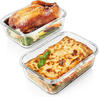 Razab 4 PC 1860ml / 63 Oz / 8 Cups Large Glass Food Storage Containers with Lids - Glass Meal Prep Containers for Roasting & Storing Leftover, Lunch Container with Lids, Microwave & Oven Safe - color: Blue
