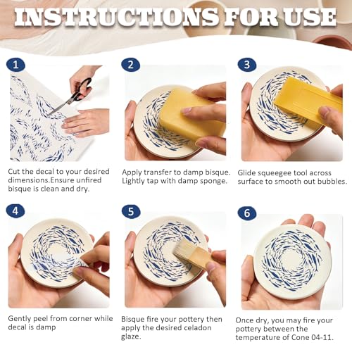 PLIGREAT 5 Pcs School of Fish Underglaze Transfer for Pottery, Ceramic Clay Transfer Paper Blue Rustic Ceramic Tile Decals Under Glaze Transfers for DIY Handicraft Supplies, 20.5x14.6in - style: School of Fish