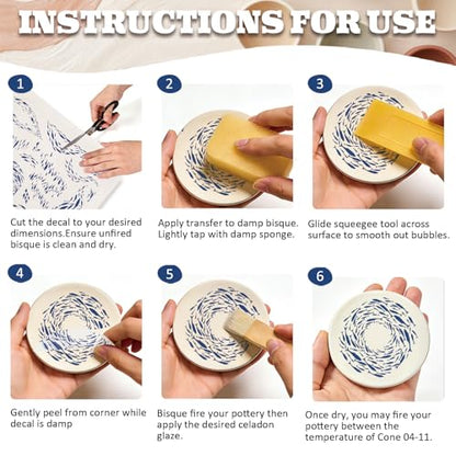 PLIGREAT 5 Pcs School of Fish Underglaze Transfer for Pottery, Ceramic Clay Transfer Paper Blue Rustic Ceramic Tile Decals Under Glaze Transfers for DIY Handicraft Supplies, 20.5x14.6in - style: School of Fish