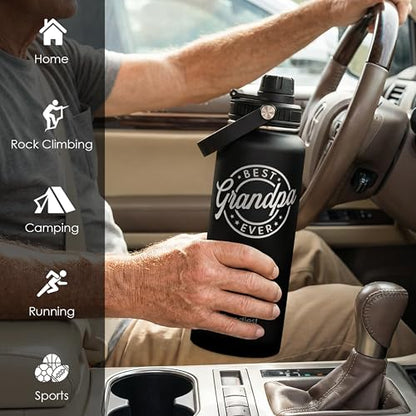 Grandpa Gift from Kids, Insulated Stainless Steel Water Bottle 32oz, Best Grandpa Ever, Vacuum Chug Lid Travel Tumbler for Men Granddad Papa, Gift for Birthday Christmas Fathers Day - color: Grandpa 1