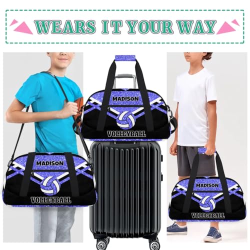 Custom Fitness Volleyball Bag with Name, Light Blue Glitter Black | Personalized Duffle Bag Overnight Bag Gym Duffle Bag for Travel Sleepover Bag - color: Blue