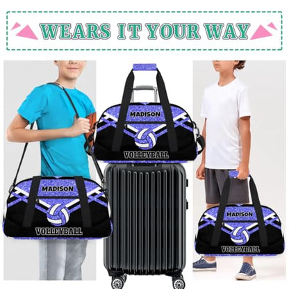 Custom Fitness Volleyball Bag with Name, Light Blue Glitter Black | Personalized Duffle Bag Overnight Bag Gym Duffle Bag for Travel Sleepover Bag - color: Blue