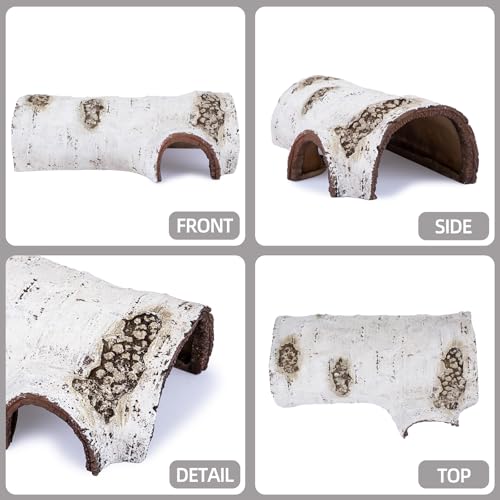 Natural Reptile Hide Basking Platform, Hideout Decor for Aquarium, Fish Tank, Bearded Dragon, Gecko, Shrimp, Betta (Birch Tree Hiding Cave, Small)