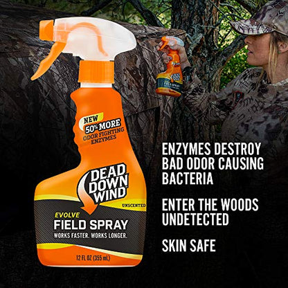 Dead Down Wind Evolve 3D Field Spray, Unscented Hunting Spray for Odors, Hunting Accessories, Clothes, and Gear, 12oz Refill & Spray Bottle
