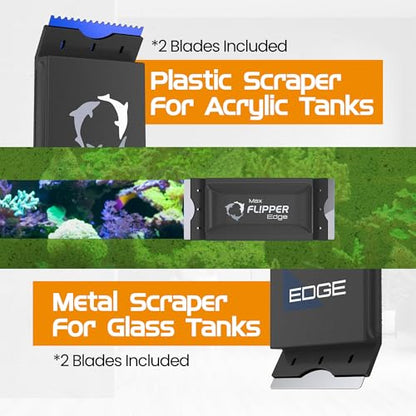 Flipper Edge 2-in-1 Scrubber Scraper Floating Magnetic Fish Tank Aquarium Cleaner with Dual Blades - Efficient Glass & Acrylic Aquarium Cleaning Tools (MAX)