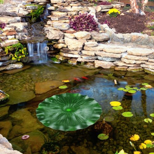 3Pcs Floating Lily Pads Leaves for Ponds, 11.4 Inch Realistic Large Eva Foam Lotus Leaf Artificial Water Plant Pads Decoration Fake Lilly Leaves Ornaments for Koi Fish Aquarium, Pond, Pool,Green