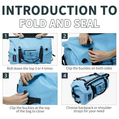 80L Dry Bag Large Waterproof Bag Roll-Top Heavy Duty Fishing Duffel Bag with Durable Straps & Handles for Kayaking Paddle boarding Boating Rafting Fishing - color: Blue